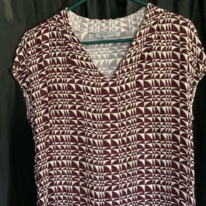 Burgundy and white patterned blouse